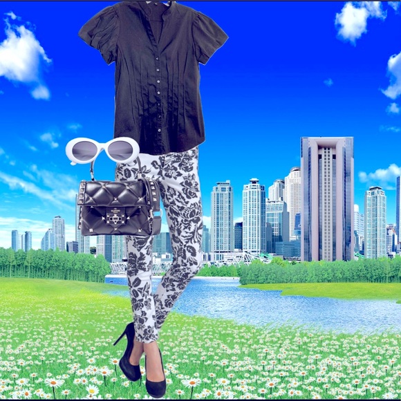 Little Black Button up Puff Sleeve Shirt - Picture 1 of 11